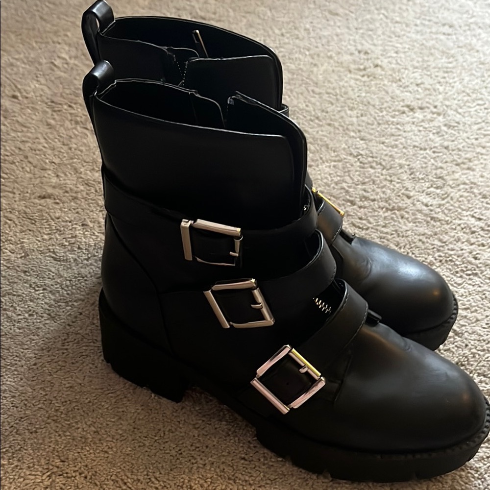 BP Black Heeled Boots with Silver Buckles